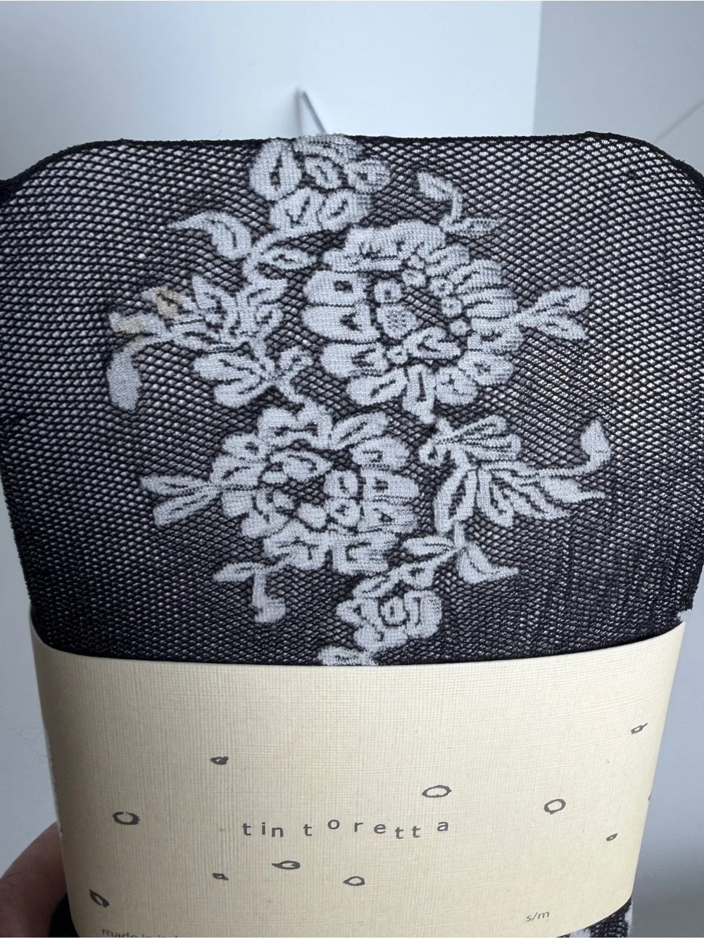 Anthropologie Tintoretta Black White Floral Mesh Net Tights Stockings; NWT S/M